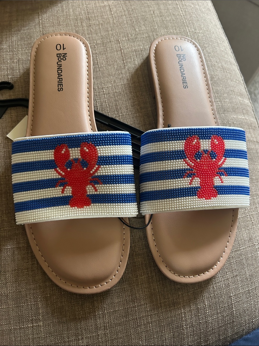 No Boundaries Blue & Red Striped Lobster Slide Sandals